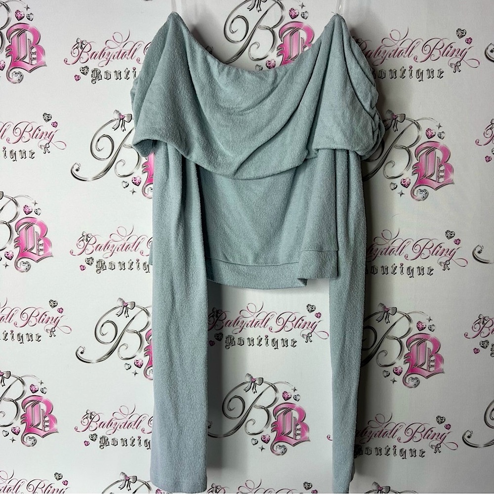 Kalifashions sweater off shoulder comfy soft grey Light Blue Sweater XL